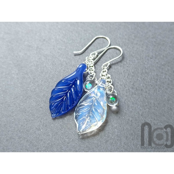 Mismatched leaf earrings with opals, v161