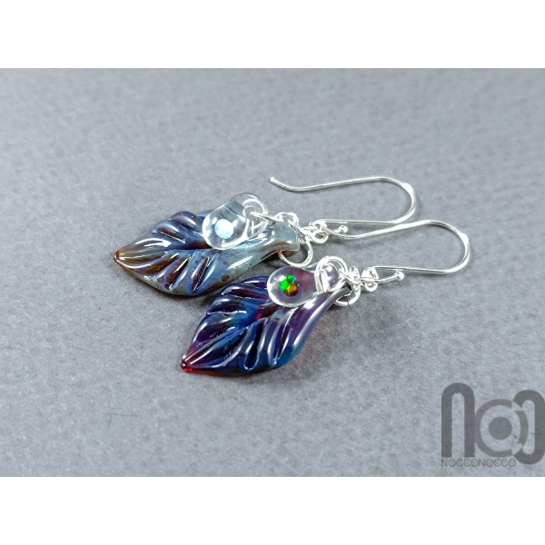 Mismatched leaf earrings with opals, v162