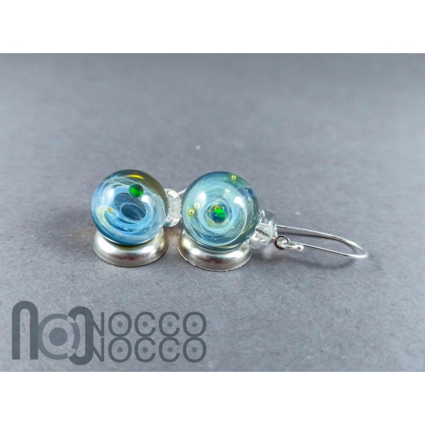 Galaxy earrings with opal planets and sterling silver hooks, v123