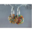 Stainless steel hoop earring with handmade glass disc beads, v090