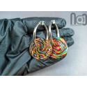 Stainless steel hoop earring with handmade glass disc beads, v090