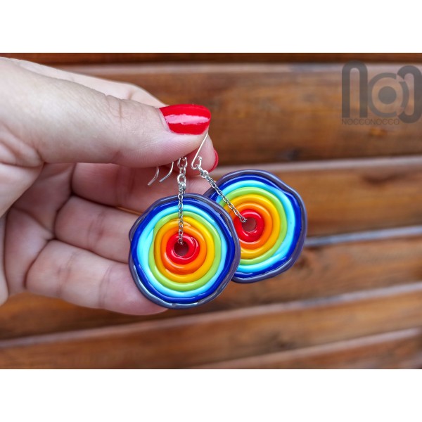 Handmade glass rainbow earrings, v108