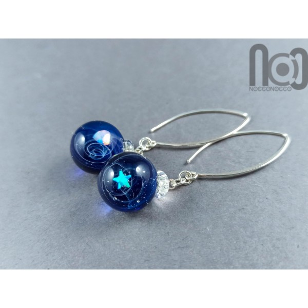 Galaxy earrings with opal planets and sterling silver hooks, v111