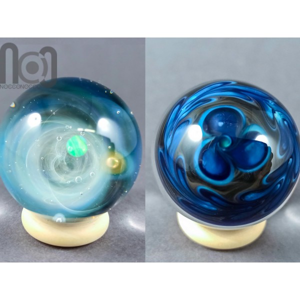 Glass Galaxy Marble, With Backside Decoration and A Floating Opal Planet, v358