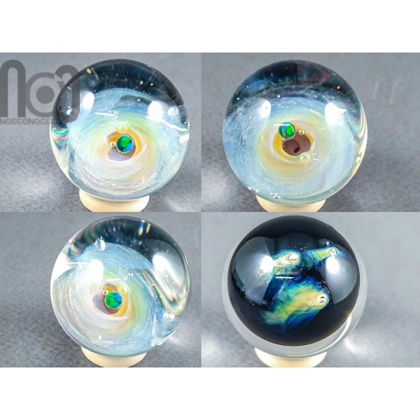 Silver Fumed Glass Galaxy Marble With A Floating Opal Planet, v500
