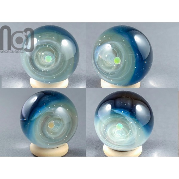 Silver Fumed Glass Galaxy Marble With A Floating Opal Planet, v506