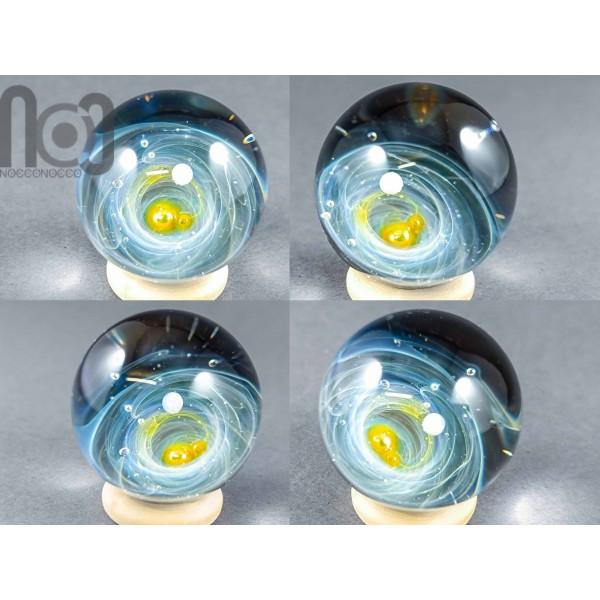 Silver Fumed Glass Galaxy Marble With A Floating Opal Planet, v509