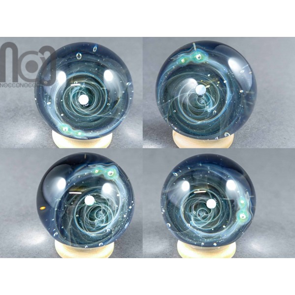 Silver Fumed Glass Galaxy Marble With A Floating Opal Planet, v510