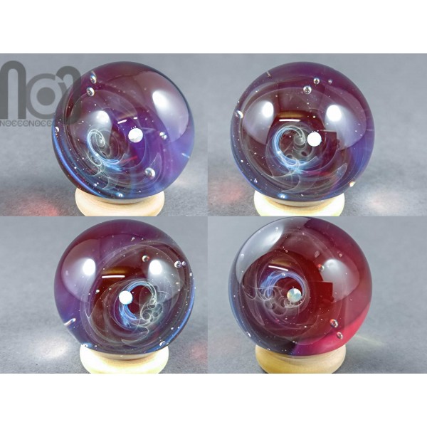 Silver Fumed Glass Galaxy Marble With A Floating Opal Planet, v511
