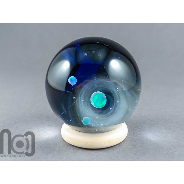 Galaxy Marble with 3 Floating Opal Planets and Decorated Backside, v573