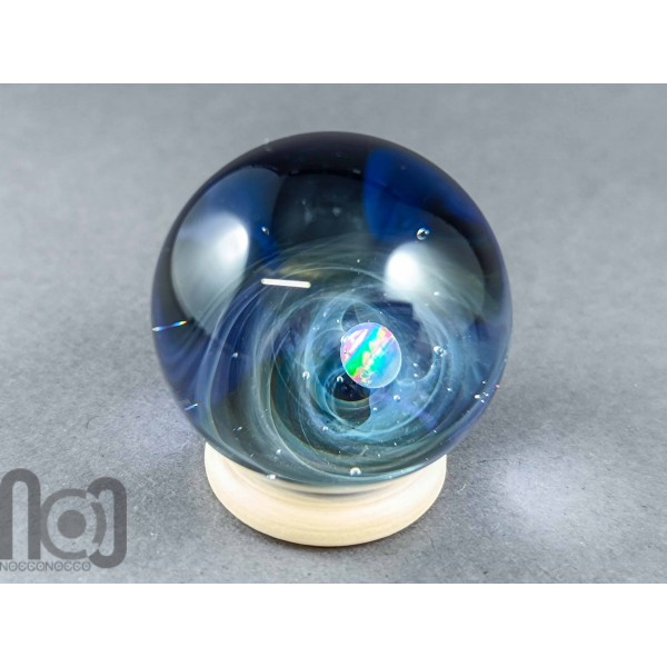Glass Galaxy Marble with Floating Opal and Floral Backside, v578