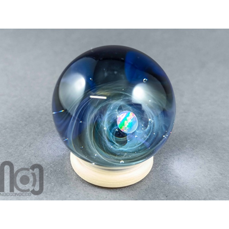 Glass Galaxy Marble with Floating Opal and Floral Backside, v578