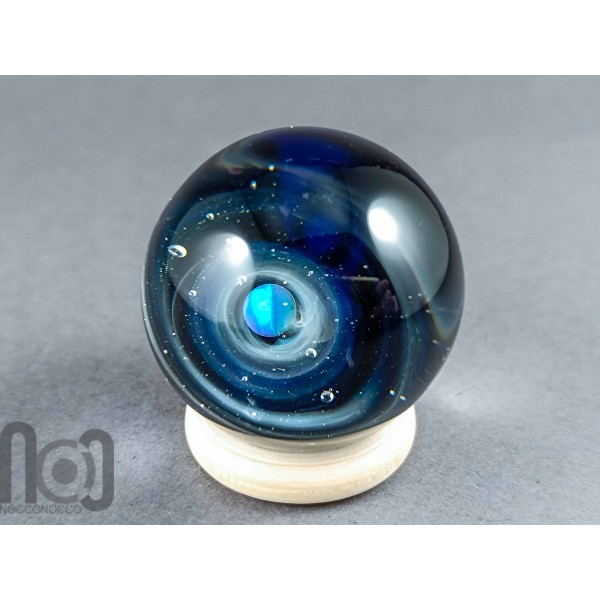Glass Galaxy Marble with Floating Opal and Geometric-Floral Backside, v579