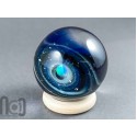 Glass Galaxy Marble with Floating Opal and Geometric-Floral Backside, v579