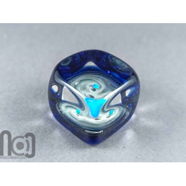 Ice-Cube Glass Galaxy Marble with Floating Opal Planet, v586