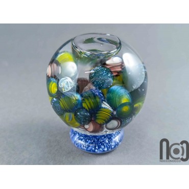 Glycerin-Filled Handmade Glass Marble with Floating Mini Marbles, v590
