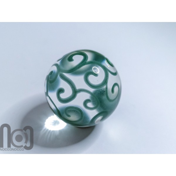 Handmade Clear Glass Marble with Green Scrolls, v127