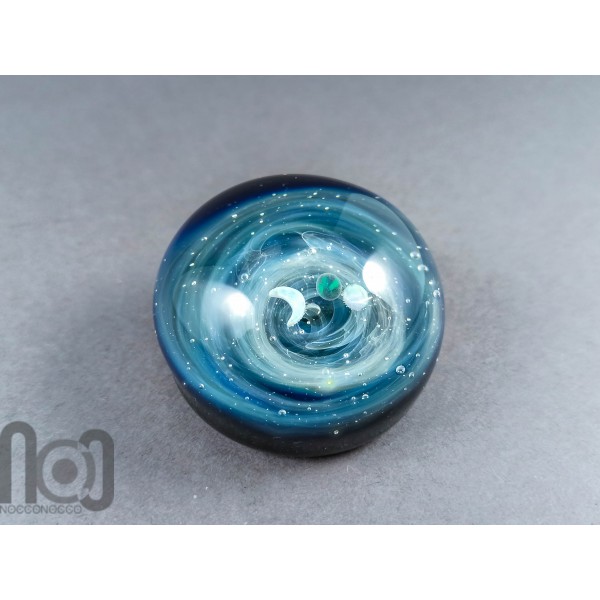 Silver Fumed Glass Galaxy Paperweight, With Three Floating Opal Planets, v151