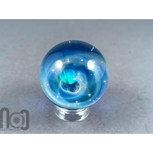 Silver Fumed Glass Galaxy Marble, With A Floating Opal Meteor, v167