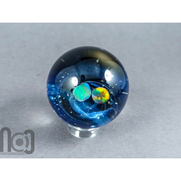 Glass Galaxy Marble, With Backside Decoration and Two Floating Opal Planets, v184
