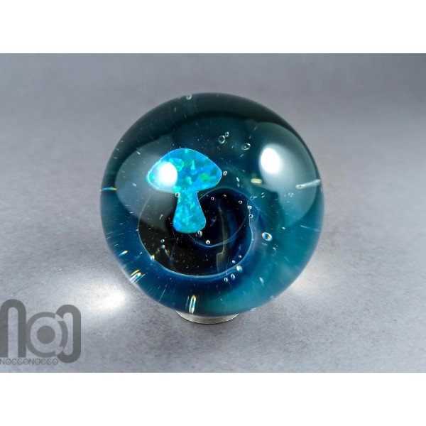 Glass Galaxy Marble, With Backside Decoration and A Floating Opal Mushroom, v204