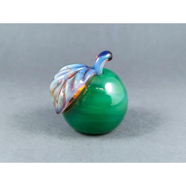 Solid Glass Apple Marble with a Leaf, v265