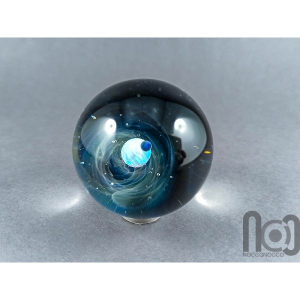 Silver Fumed Large Galaxy Marble, With Two Floating Opals and Backside Decoration, v305