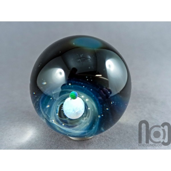 Silver Fumed Large Galaxy Marble, With Two Floating Opals and Backside Decoration, v306