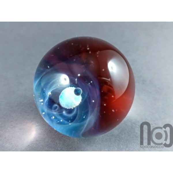 Silver Fumed Large Galaxy Marble, With Two Floating Opals and Backside Decoration, v307