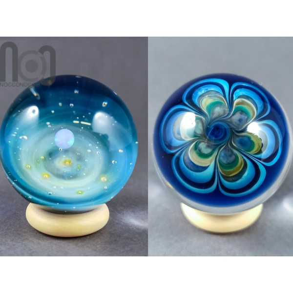 Glass Galaxy Marble, With Backside Decoration and A Floating Opal Planet, v357