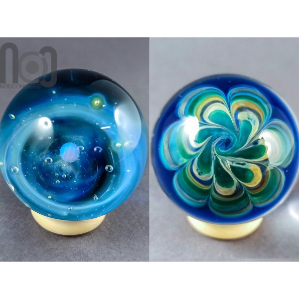 Glass Galaxy Marble, With Backside Decoration and A Floating Opal Planet, v359
