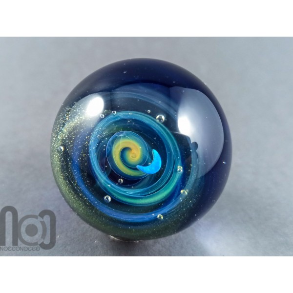 Silver Fumed Glass Galaxy Marble With A Floating Opal Crescent Moon, v58