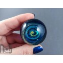 Silver Fumed Glass Galaxy Marble With A Floating Opal Crescent Moon, v58