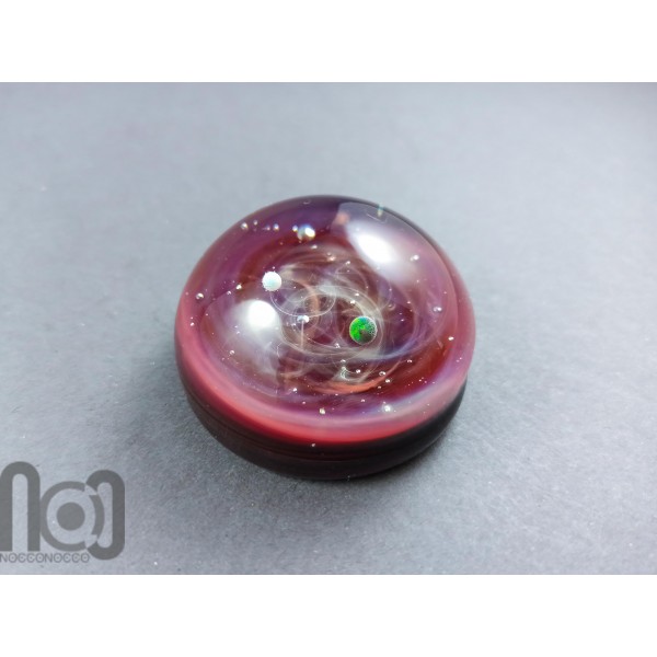 Silver Fumed Glass Galaxy Paperweight, With Two Floating Opal Planets, v94