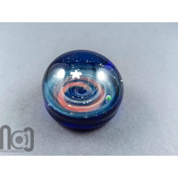 Silver Fumed Glass Galaxy Paperweight, With Two Floating Opal Planets, v96