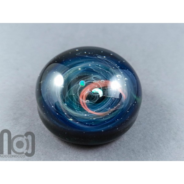 Silver Fumed Glass Galaxy Paperweight, With Two Floating Opal Planets, v97