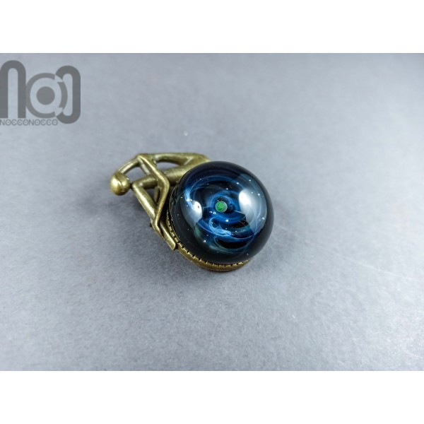 Handmade Antique Bronze Brooch with Glass Galaxy and An Opal Planet