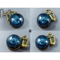 Handmade Antique Bronze Brooch with Glass Galaxy and An Opal Planet