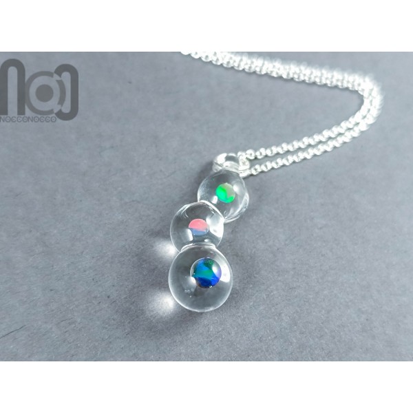 Handmade Glass Pendant with Encased Opals – Borosilicate & Sterling Silver