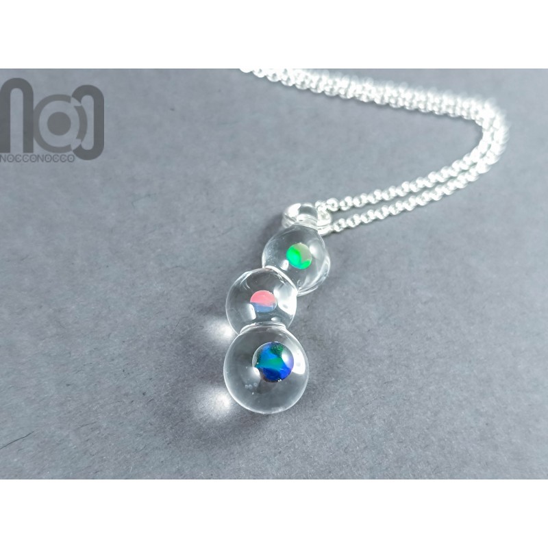 Clear Glass Pendant With Opals Blown Glass Necklace Trippy Glass Pendant Clear Glass Jewelry Mystical Jewelry Encased Opal pendant