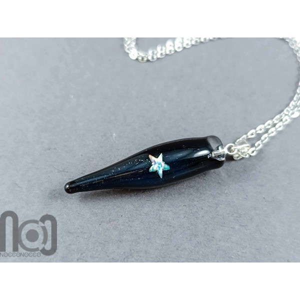 Handmade Starry Black Glass Pendant with Encased Star Opal