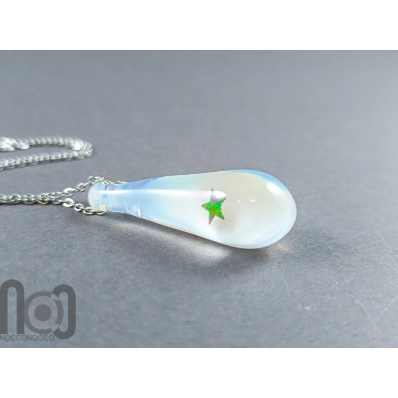 Handmade Glass Pendant with Star-Shaped Opal and Ghost White Background