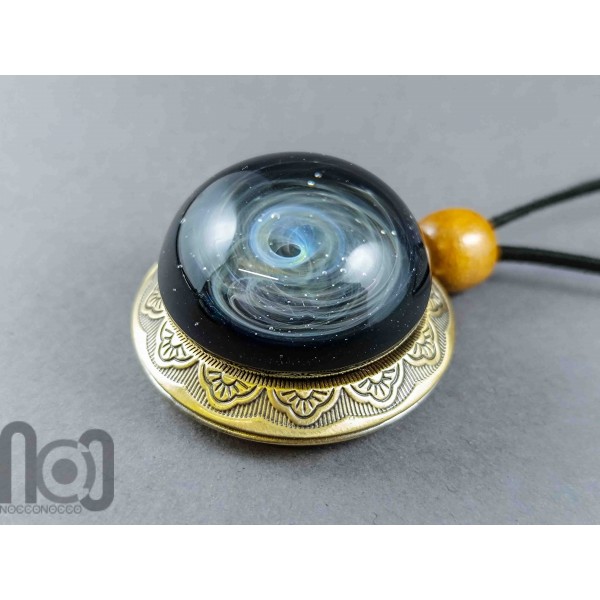 Silver-Fumed Galaxy Glass Pendant on Bronze Locket, v383