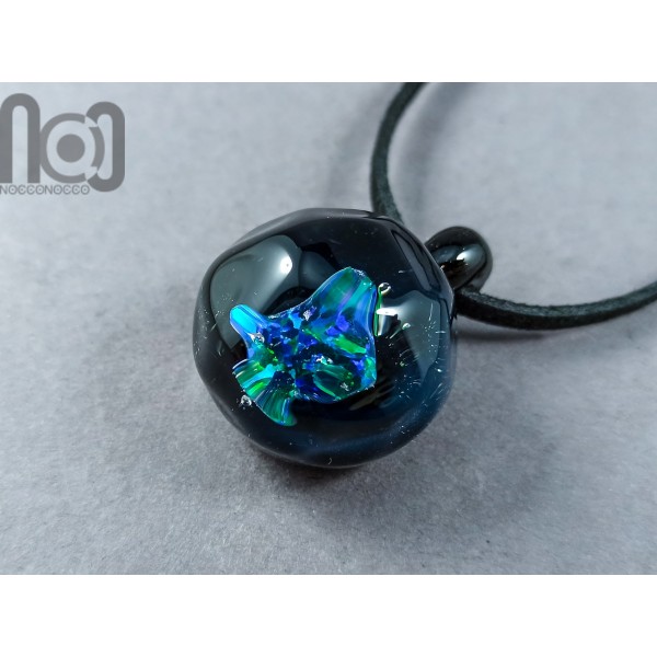 Black Glass Pendant with A Colorful Large Opal, v217