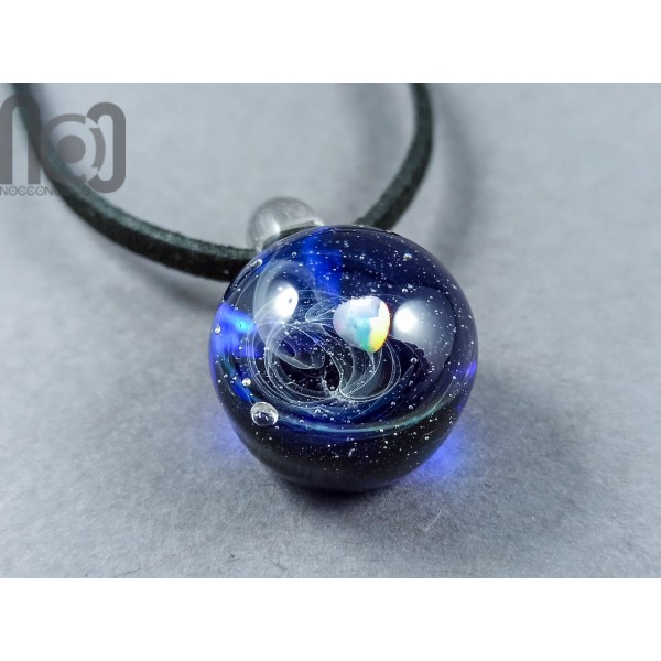 Pink UV Reactive Galaxy Pendant with An Opal Heart, v229