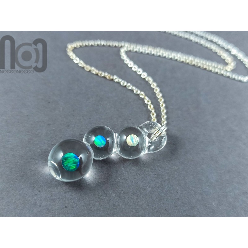 Clear Glass Pendant With Opals Blown Glass Necklace Trippy