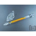 Glass Dip Pen filled with colorful glass pieces, and a galaxy marble on top, v097