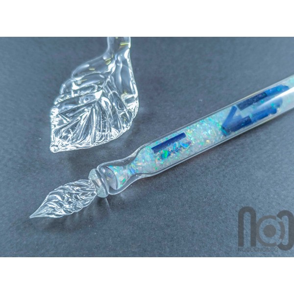 Hollow Glass Dip Pen with Crushed Opal, v099