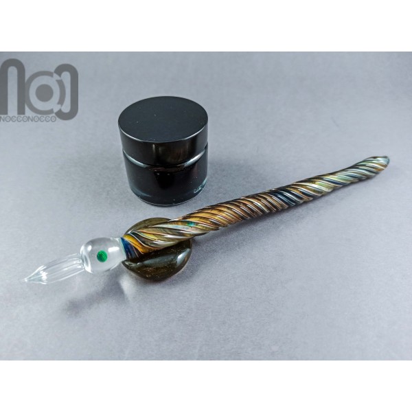 Glass Dip Pen with An Opal, Pen Pillow and A Bottle of Ink, v009