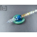 Glass Dip Pen filled with floating cog and gears, and a galaxy marble on top, v044